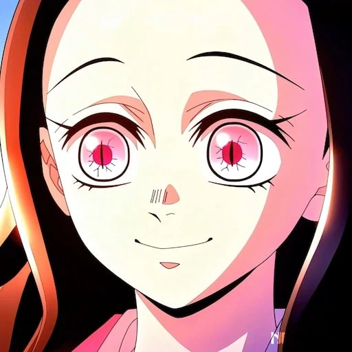 nezuko kamado avec ses yeux roses vifs
